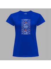 Футболка жіноча з патріотичним принтом "Вишиванка з візерунком та квітами" (011115)