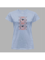 Футболка жіноча з патріотичним принтом "Вишиванка з візерунком та квітами" (011115)