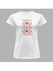Футболка жіноча з патріотичним принтом "Вишиванка з візерунком та квітами" (011115)