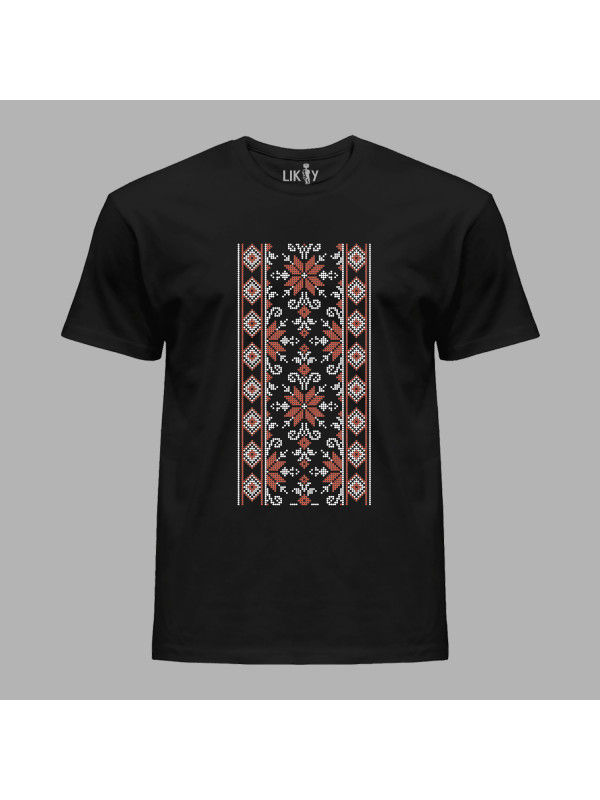 Футболка чоловіча з патріотичним принтом "Вишиванка з ромбами та квітами" (011116)