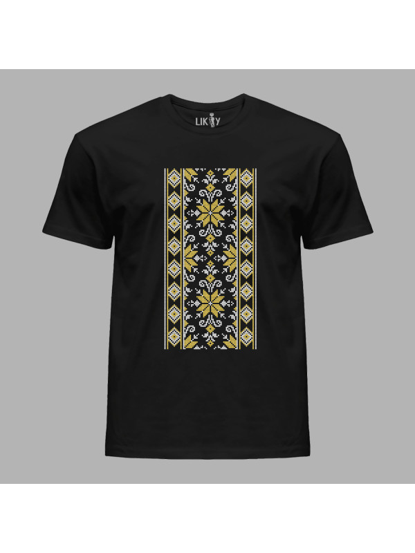 Футболка чоловіча з патріотичним принтом "Вишиванка з квітами та ромбами" (011117)