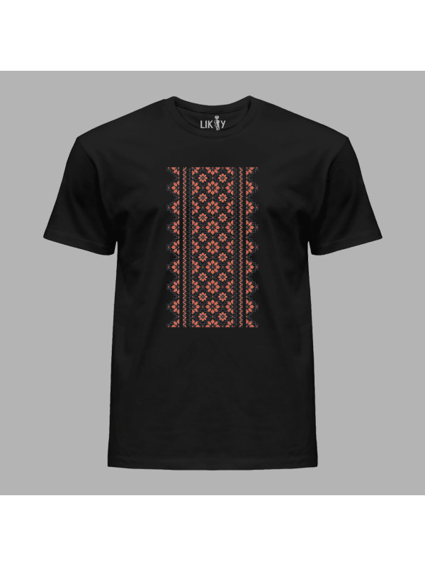 Футболка чоловіча з патріотичним принтом "Квіти на вишиванці" (011121)