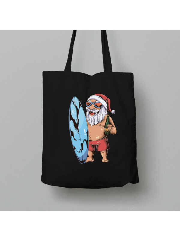 Екосумка шопер з бавовни 38х40см з новорічним принтом "Санта серфінгіст" (0211301)