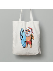Екосумка шопер з бавовни 38х40см з новорічним принтом "Санта серфінгіст" (0211301)
