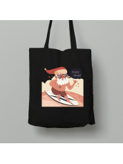 Екосумка шопер з бавовни 38х40см з новорічним принтом "Санта серфінгіст спіймав хвилю" (0211302)