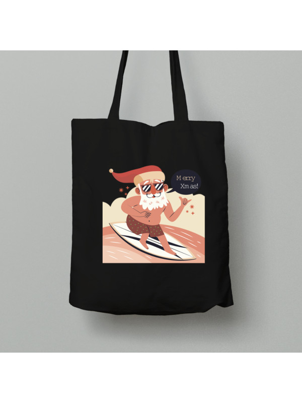 Екосумка шопер з бавовни 38х40см з новорічним принтом "Санта серфінгіст спіймав хвилю" (0211302)