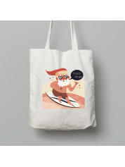 Екосумка шопер з бавовни 38х40см з новорічним принтом "Санта серфінгіст спіймав хвилю" (0211302)
