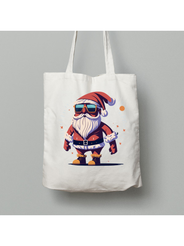Екосумка шопер з бавовни 38х40см з новорічним принтом "Сяючий Санта в окулярах" (0211303)