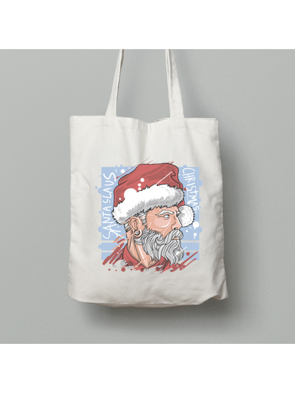 Екосумка шопер з бавовни 38х40см з новорічним принтом "Брутальний Санта" (0211305)