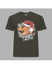 Футболка мужская с новогодним принтом "Рождественский пес в очках" Merry Christmas (0211306)