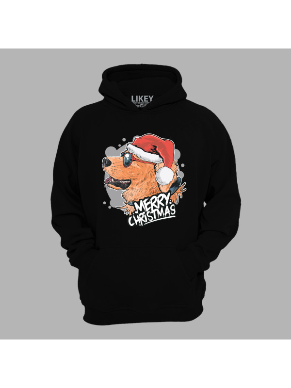 Худі з новорічним принтом "Різдвяний пес в окулярах" Merry Christmas (0211306)