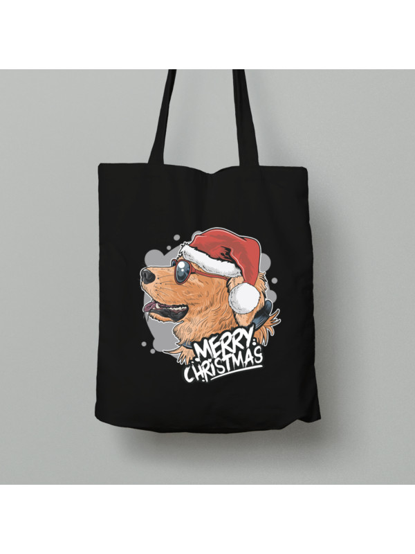 Екосумка шопер з бавовни 38х40см з новорічним принтом "Різдвяний пес в окулярах" Merry Christmas (0211306)