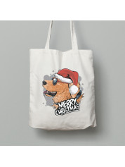Екосумка шопер з бавовни 38х40см з новорічним принтом "Різдвяний пес в окулярах" Merry Christmas (0211306)