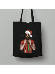 Екосумка шопер з бавовни 38х40см з новорічним принтом "Санта в краватці" (0211308)
