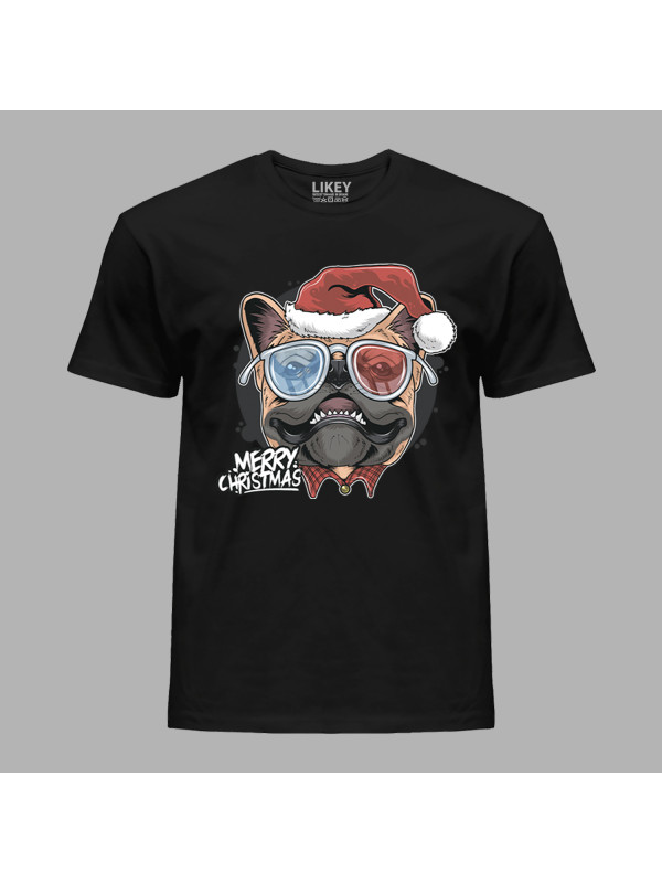 Новорічна футболка чоловіча з новорічним принтом "Санта мопс" Merry Christmas (0211309)