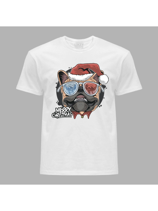 Новорічна футболка чоловіча з новорічним принтом "Санта мопс" Merry Christmas (0211309)