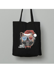 Екосумка шопер з бавовни 38х40см з новорічним принтом "Санта мопс" Merry Christmas (0211309)