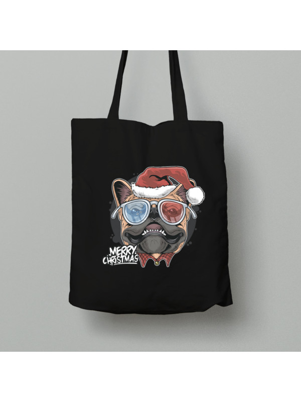 Екосумка шопер з бавовни 38х40см з новорічним принтом "Санта мопс" Merry Christmas (0211309)