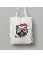 Екосумка шопер з бавовни 38х40см з новорічним принтом "Санта мопс" Merry Christmas (0211309)