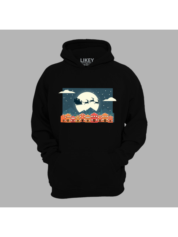 Худі з новорічним принтом "Санта з оленями над містом" (0211310)