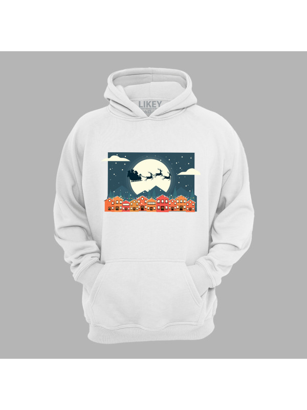 Худі з новорічним принтом "Санта з оленями над містом" (0211310)