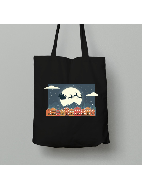 Екосумка шопер з бавовни 38х40см з новорічним принтом "Санта з оленями над містом" (0211310)