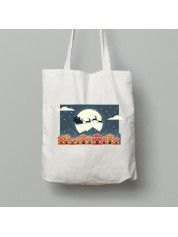 Екосумка шопер з бавовни 38х40см з новорічним принтом "Санта з оленями над містом" (0211310)