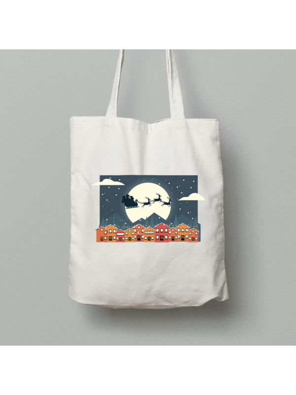 Екосумка шопер з бавовни 38х40см з новорічним принтом "Санта з оленями над містом" (0211310)