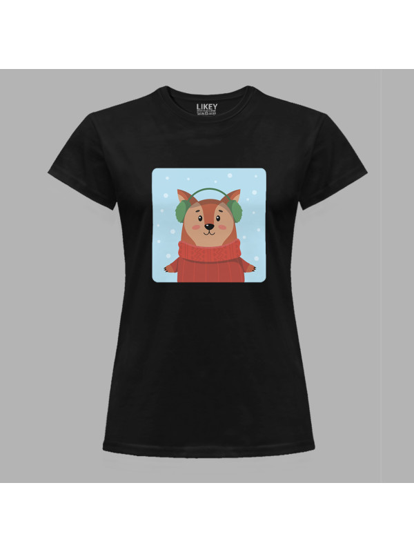 Футболка жіноча з новорічним принтом "Зимова лисичка" (0211320)