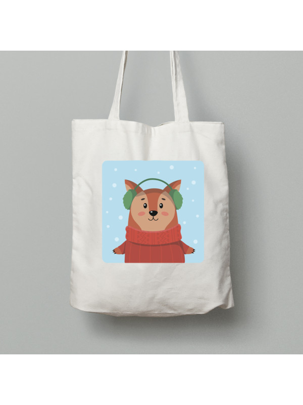 Екосумка шопер з бавовни 38х40см з новорічним принтом "Зимова лисичка" (0211320)