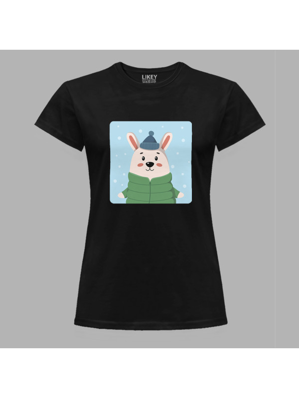Футболка жіноча з новорічним принтом "Зимовий заєць" (0211321)