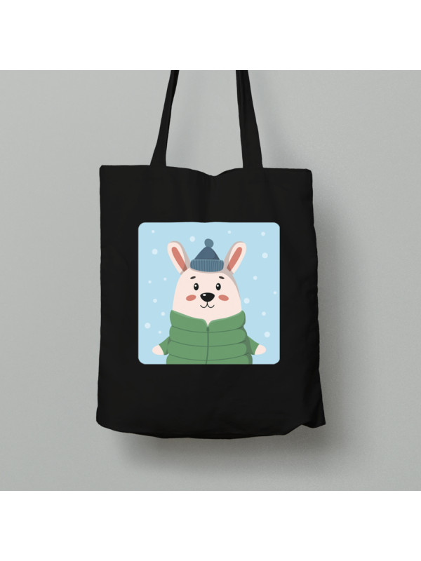 Екосумка шопер з бавовни 38х40см з новорічним принтом "Зимовий заєць" (0211321)
