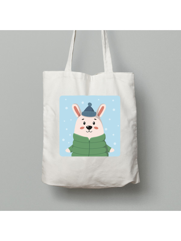 Екосумка шопер з бавовни 38х40см з новорічним принтом "Зимовий заєць" (0211321)