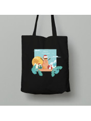 Екосумка шопер з бавовни 38х40см з новорічним принтом "Сніговик на пляжі" (0211323)