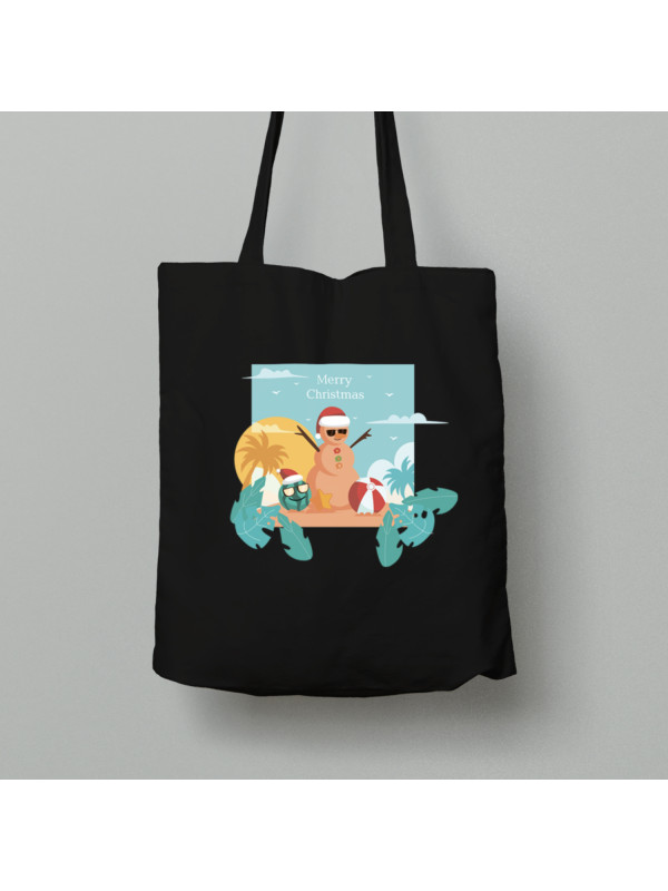 Екосумка шопер з бавовни 38х40см з новорічним принтом "Сніговик на пляжі" (0211323)