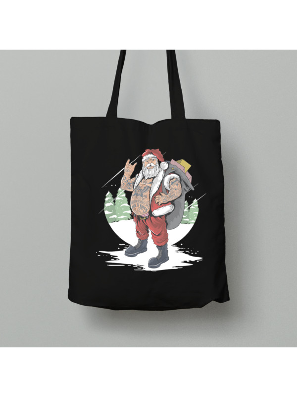 Екосумка шопер з бавовни 38х40см з новорічним принтом "Татуйований Санта з подарунками" (0211316)