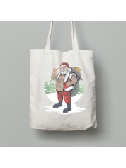 Екосумка шопер з бавовни 38х40см з новорічним принтом "Татуйований Санта з подарунками" (0211316)