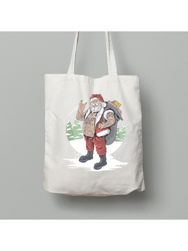 Екосумка шопер з бавовни 38х40см з новорічним принтом "Татуйований Санта з подарунками" (0211316)