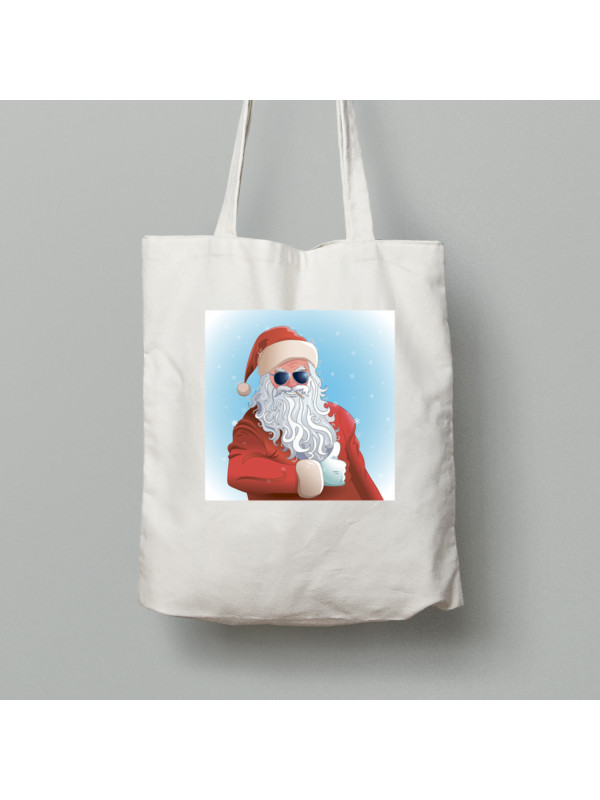 Екосумка шопер з бавовни 38х40см з новорічним принтом "Крутий Санта" (0211317)