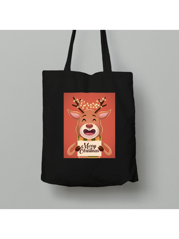 Екосумка шопер з бавовни 38х40см з новорічним принтом "Щасливий різдвяний олень" Merry Christmas (0211318)