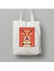 Екосумка шопер з бавовни 38х40см з новорічним принтом "Щасливий різдвяний олень" Merry Christmas (0211318)