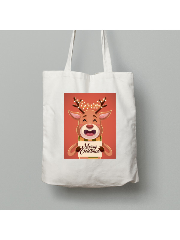 Екосумка шопер з бавовни 38х40см з новорічним принтом "Щасливий різдвяний олень" Merry Christmas (0211318)