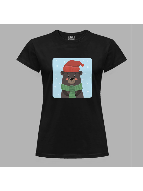 Футболка жіноча з новорічним принтом "Зимовий ведмідь" (0211319)