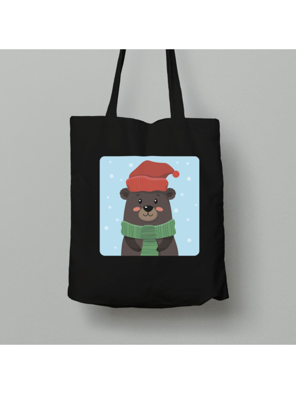 Екосумка шопер з бавовни 38х40см з новорічним принтом "Зимовий ведмідь" (0211319)