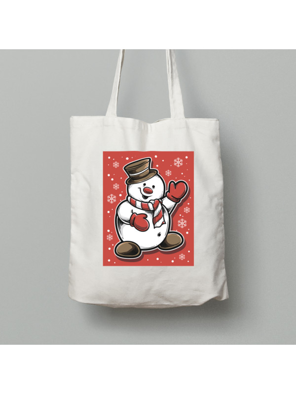 Екосумка шопер з бавовни 38х40см з новорічним принтом "Привіт Сніговик" (0211324)