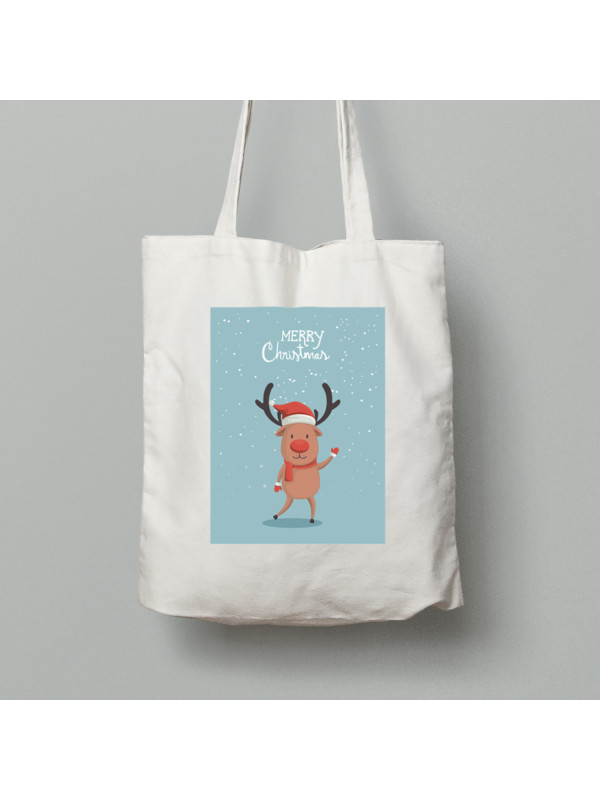 Екосумка шопер з бавовни 38х40см з новорічним принтом "Різдвяний олень" Merry Christmas (0211325)