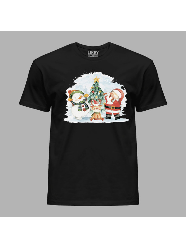 Новорічна футболка для всієї родини з новорічним принтом "Санта, сніговик, олень та ялинка" (0211326)