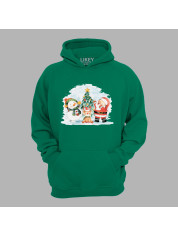 Новорічний худі з принтом "Санта, сніговик, олень та ялинка" (0211326)