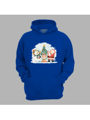 Новорічний худі з принтом "Санта, сніговик, олень та ялинка" (0211326)