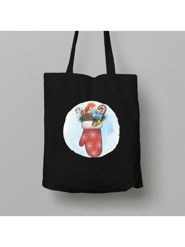 Екосумка шопер з бавовни 38х40см з новорічним принтом "Подарункова рукавичка" (0211327)